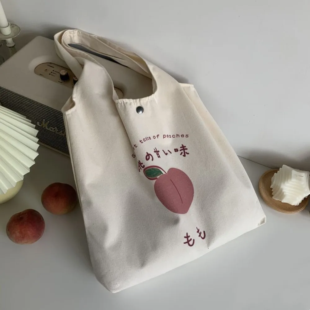 Cute Strawberry Tote Bag Aesthetic for School Girls Purses Shopper Designer Handbag Women Peach Print Eco Shoulder Bags