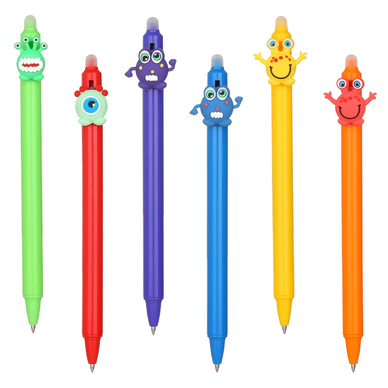 6Pcs Cartoon Monsters Erasable Pens 0.5mm Gel Pen Blue Gel Ink Stationery School Writing supplies for Notebook Office Student