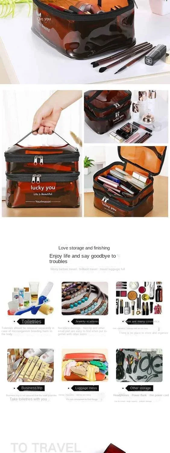 Waterproof Transparent PVC Bath Cosmetic Bag Women Make Up Case Travel Zipper Makeup Beauty Wash Organizer Toiletry Storage Kit