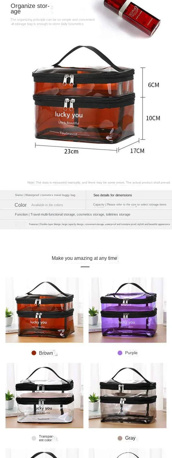 Waterproof Transparent PVC Bath Cosmetic Bag Women Make Up Case Travel Zipper Makeup Beauty Wash Organizer Toiletry Storage Kit