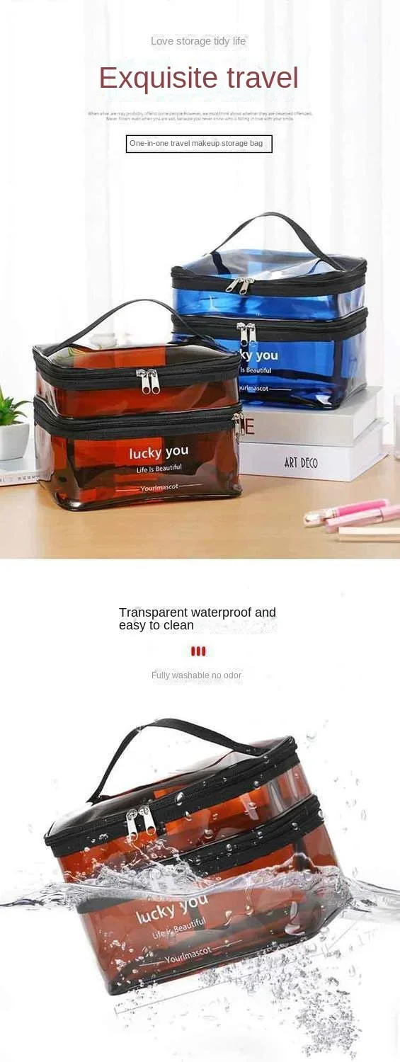 Waterproof Transparent PVC Bath Cosmetic Bag Women Make Up Case Travel Zipper Makeup Beauty Wash Organizer Toiletry Storage Kit