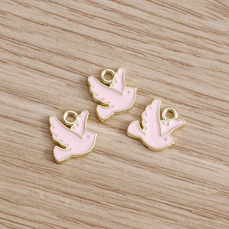 10pcs 13*11mm 4 Color Peace Dove Charms for Jewelry DIY Enamel Pigeon Bird Charms Necklaces Pendants Earrings Accessories Making