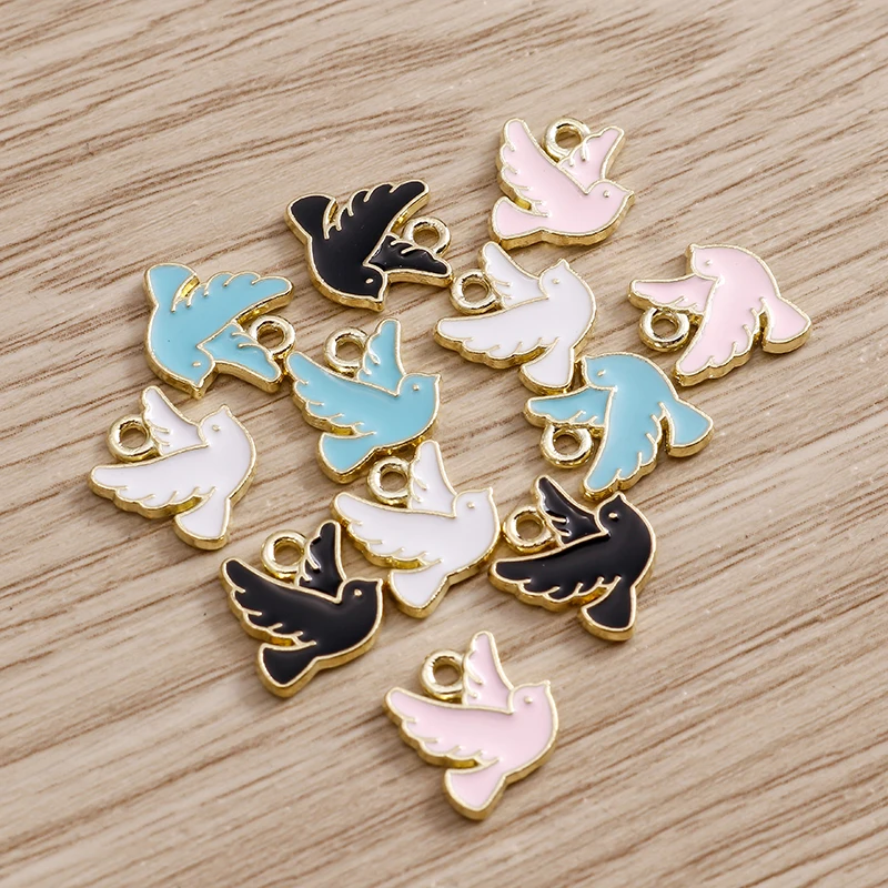 10pcs 13*11mm 4 Color Peace Dove Charms for Jewelry DIY Enamel Pigeon Bird Charms Necklaces Pendants Earrings Accessories Making