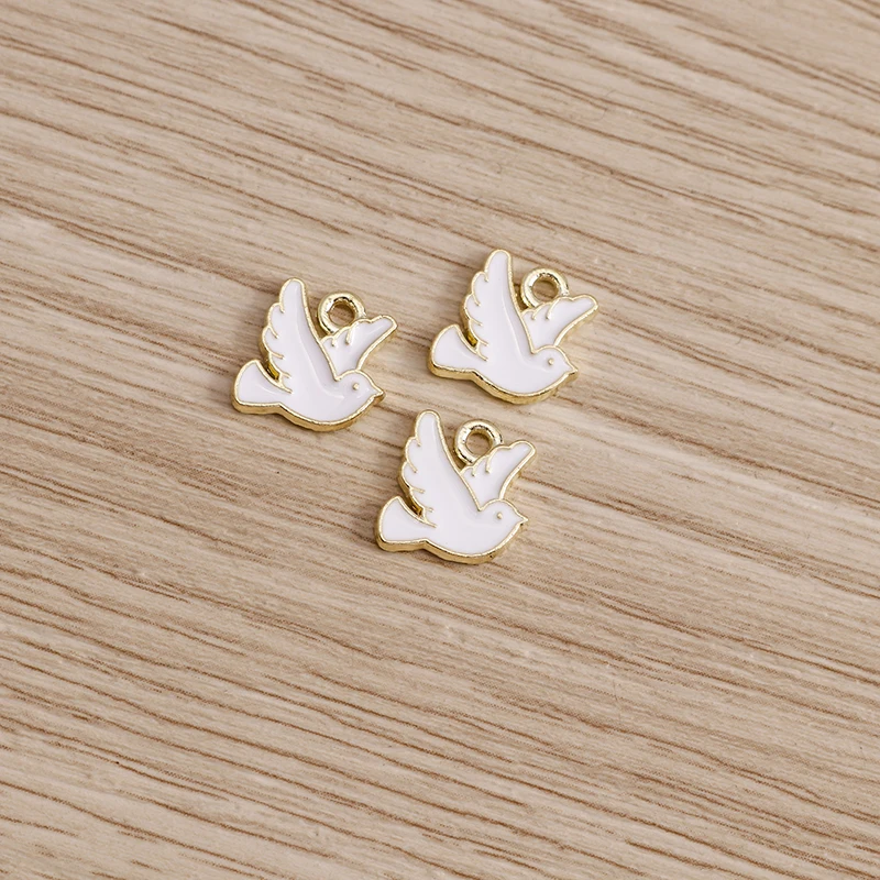 10pcs 13*11mm 4 Color Peace Dove Charms for Jewelry DIY Enamel Pigeon Bird Charms Necklaces Pendants Earrings Accessories Making