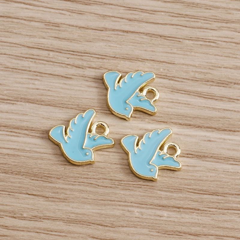 10pcs 13*11mm 4 Color Peace Dove Charms for Jewelry DIY Enamel Pigeon Bird Charms Necklaces Pendants Earrings Accessories Making
