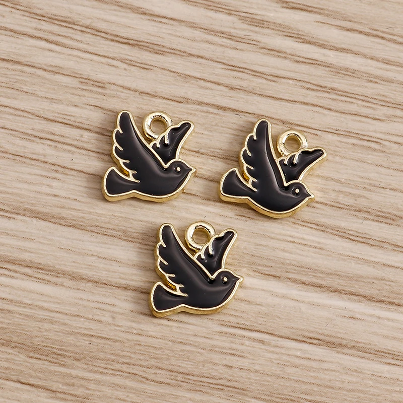10pcs 13*11mm 4 Color Peace Dove Charms for Jewelry DIY Enamel Pigeon Bird Charms Necklaces Pendants Earrings Accessories Making