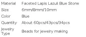 Natural Stone Beads Faceted Blue Lapis Lazuli Spacers Loose Beads DIY Bracelet Accessories for Jewelry Making 14" Inch 6 8 10MM