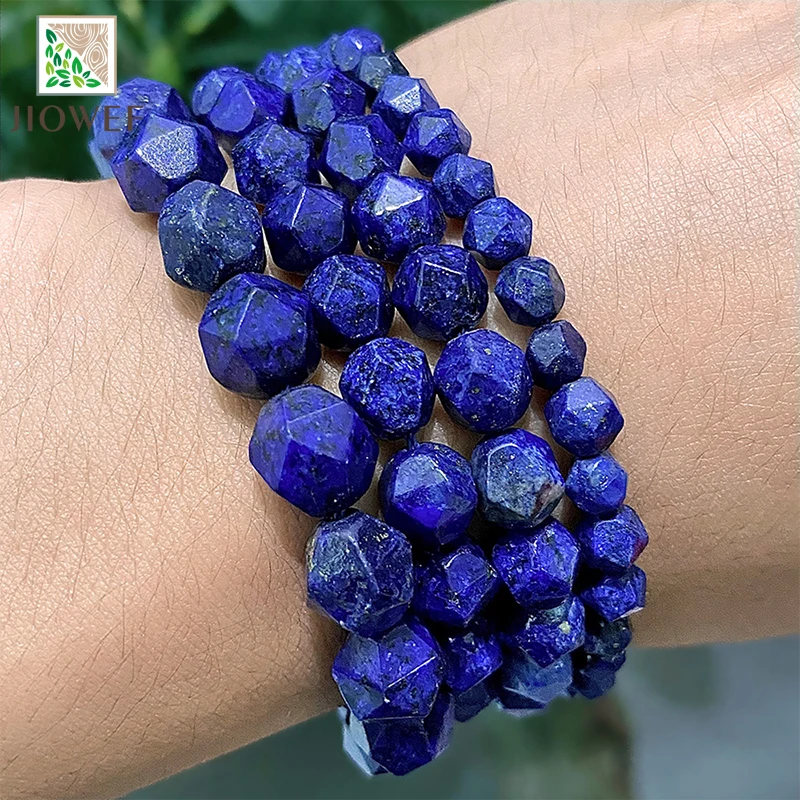 Natural Stone Beads Faceted Blue Lapis Lazuli Spacers Loose Beads DIY Bracelet Accessories for Jewelry Making 14" Inch 6 8 10MM