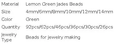 Natural Stone Beads Lemon Green Jaspers Round Beads for Jewelry Making Diy Bracelet Necklace Earrings 15" Strand 4/6/8/10/12mm