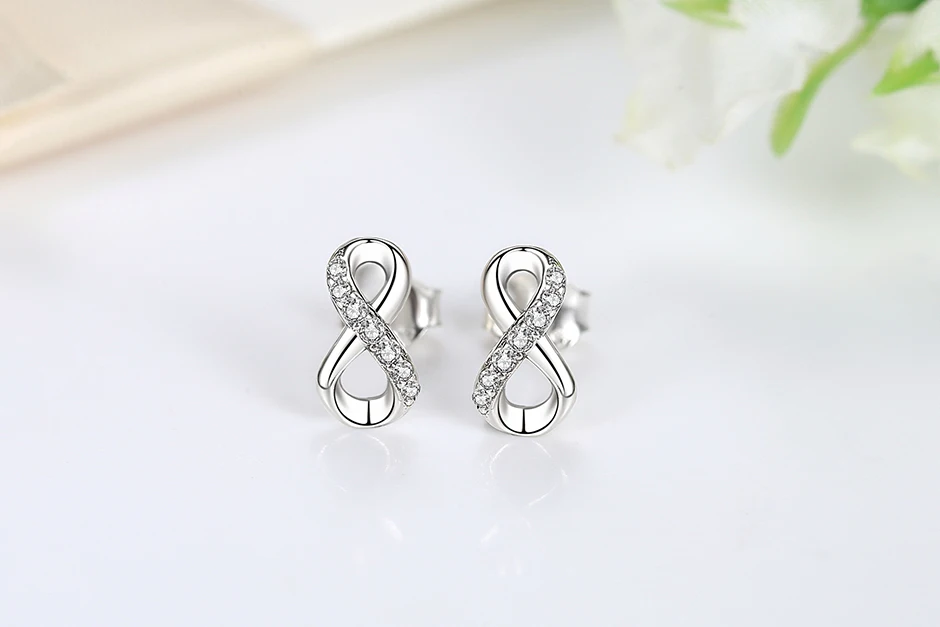 Original 925 Sterling Silver Earrings Infinity Love Heart Piercing Crystals Stud Earings For Women Birthday Gift Luxury Jewelry