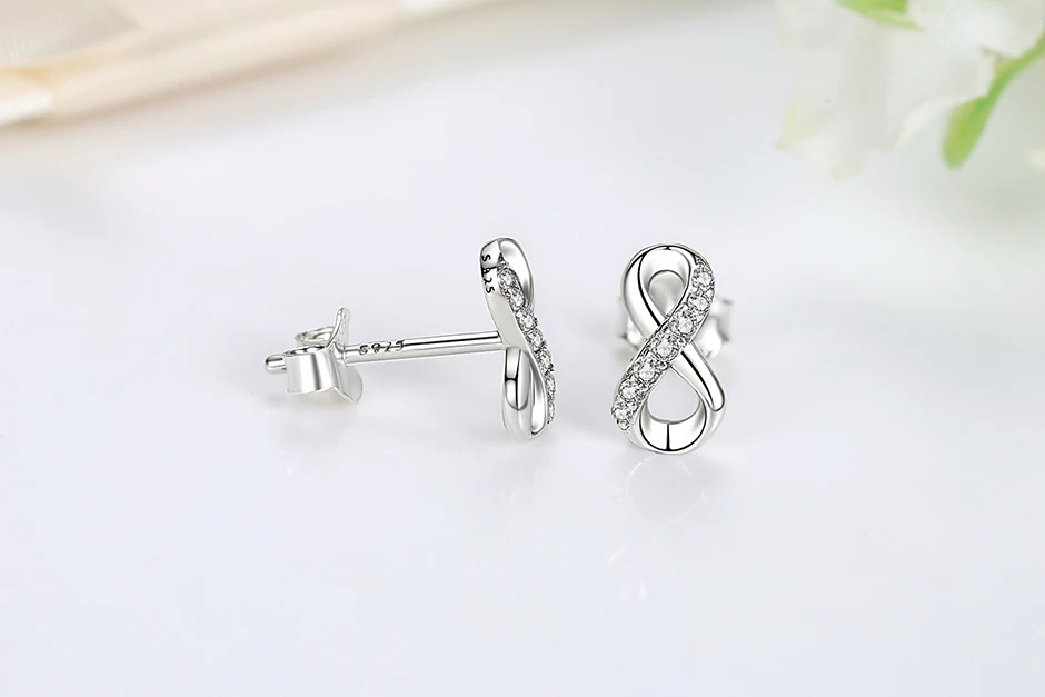Original 925 Sterling Silver Earrings Infinity Love Heart Piercing Crystals Stud Earings For Women Birthday Gift Luxury Jewelry
