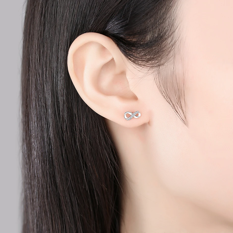 Original 925 Sterling Silver Earrings Infinity Love Heart Piercing Crystals Stud Earings For Women Birthday Gift Luxury Jewelry