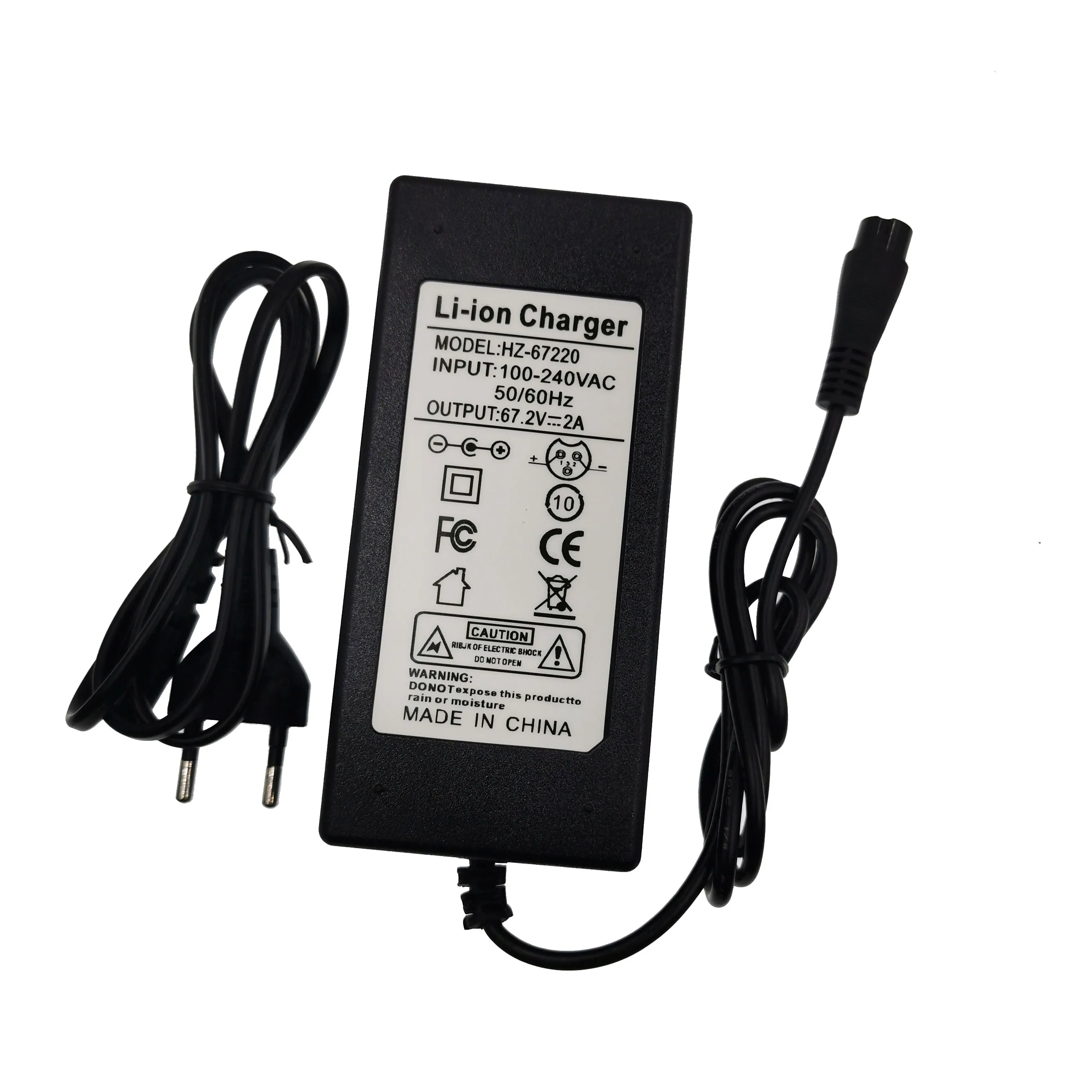 67.2V 2A Li-ion Battery Charger for 60V 16S Battery Pack with GX16 3P(1+,2-) Connector