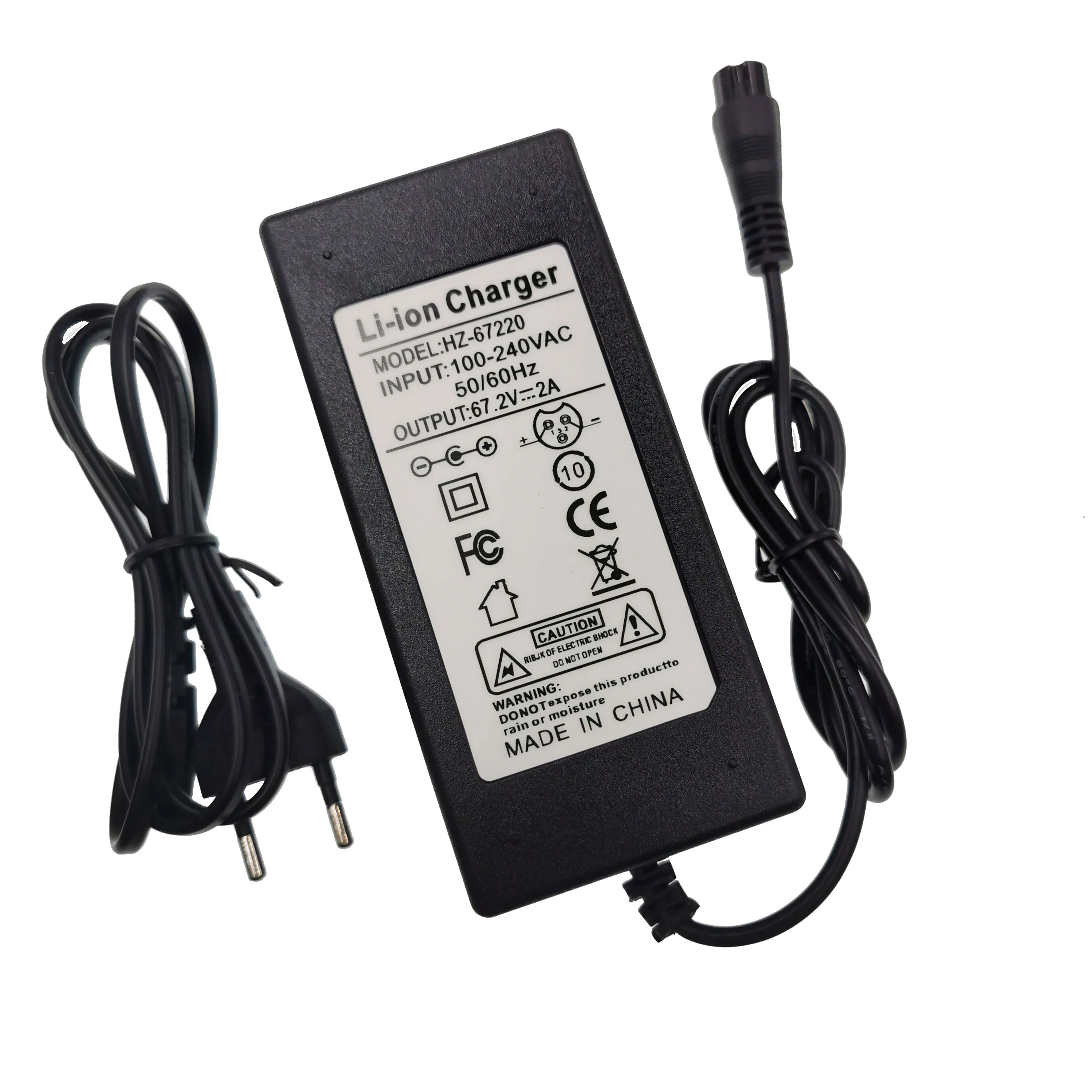 67.2V 2A Li-ion Battery Charger for 60V 16S Battery Pack with GX16 3P(1+,2-) Connector