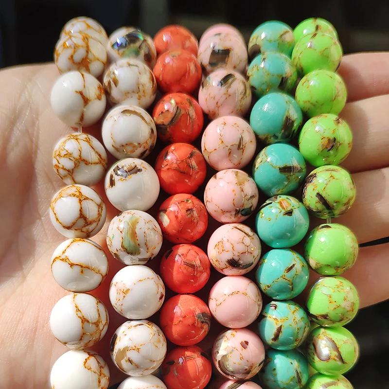 Natural Turquoises Howlite Stone Sediment Jaspers Round Loose DIY Beads for Jewelry Making Christmas Gift Bracelets 15'' 4-12mm