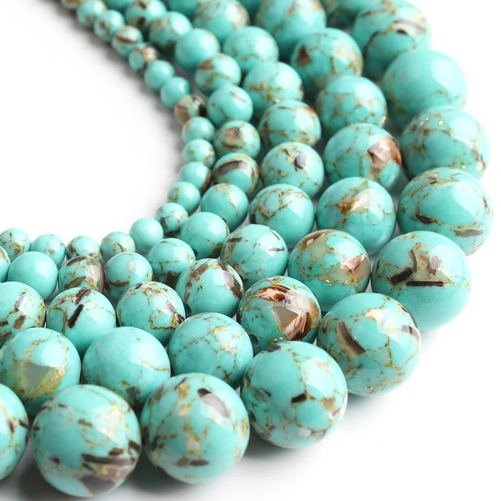 Natural Turquoises Howlite Stone Sediment Jaspers Round Loose DIY Beads for Jewelry Making Christmas Gift Bracelets 15'' 4-12mm