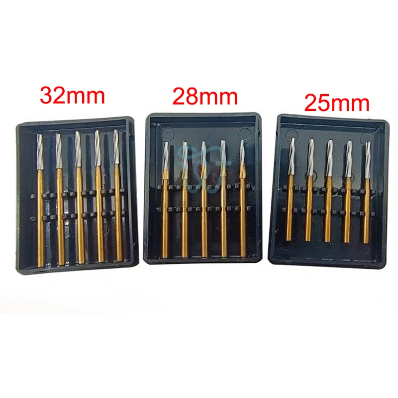 5pcs/box Dental Carbide Drill 25mm 28mm Tungsten Bone Cutters Finishing Burs Tooth Extraction Burs for High Speed Handpiece