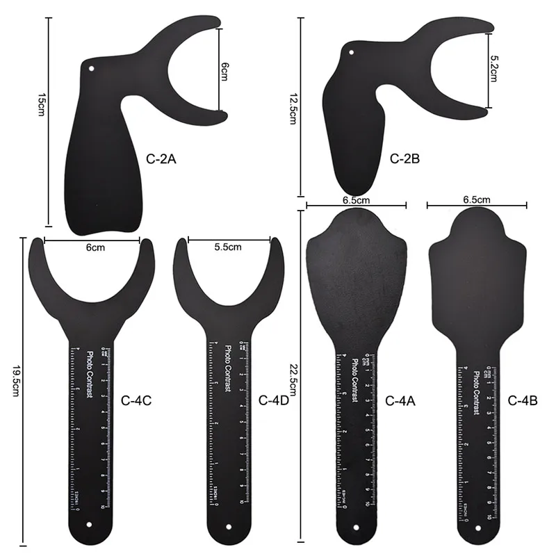 6pcs Dental Orthodontic Black Background Photo Image Contrast Board Metal Oral Cheek Plate with Scale Mark Autoclavable Tools