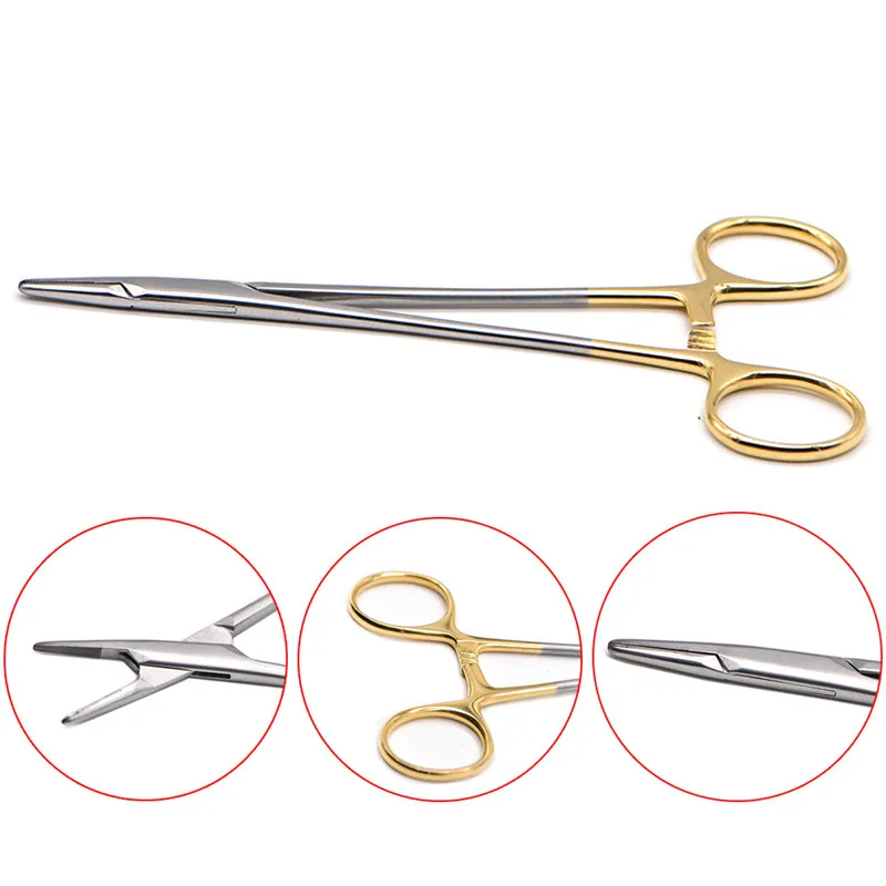 1PC Medical Needle Holder Plier With TC Head German Reusable Stainless Steel Gold Plated Handle Orthodontic Forcep Surgical Tool