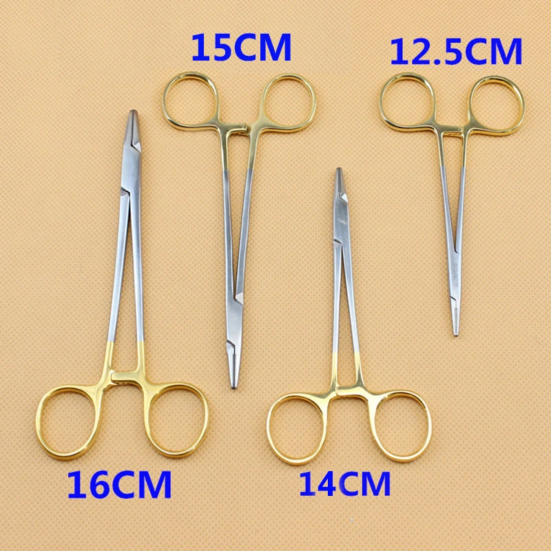 1PC Medical Needle Holder Plier With TC Head German Reusable Stainless Steel Gold Plated Handle Orthodontic Forcep Surgical Tool