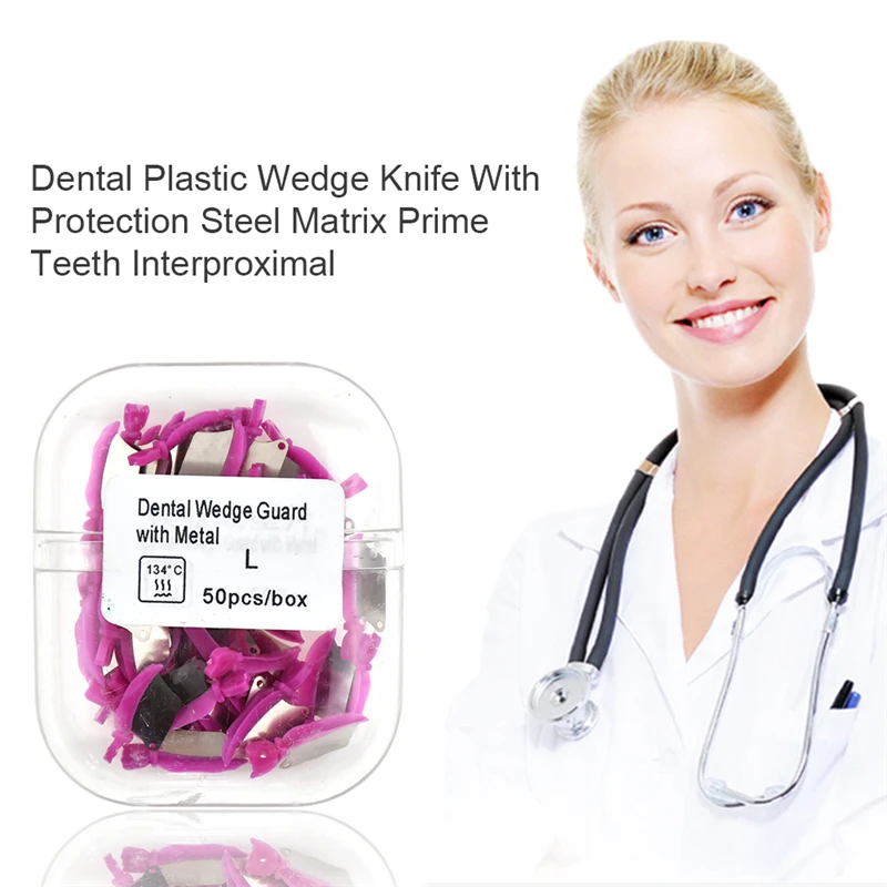 40PCS Dental Wedge Knife Prime Teeth Interproximal Plastic Wedge Guard With Stainless Steel Matrix Dentistry Matrices