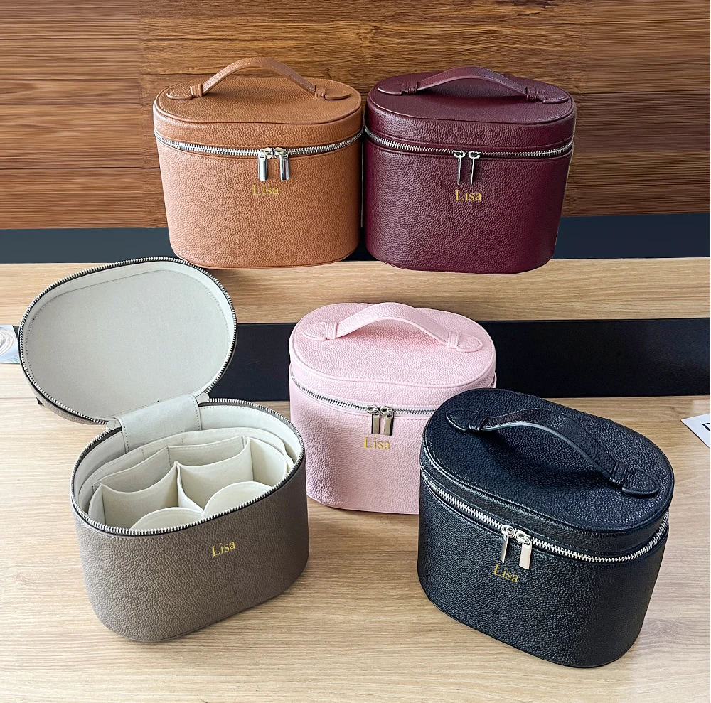 Customizable Names and Letters, Travel Portable Cosmetic Bag Large-capacity PU Leather Cosmetic Box with Internal Storage Box,