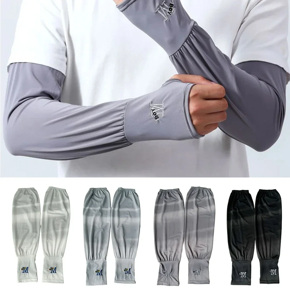 1 Pair Mens Ice Arm Sleeves Sunscreen Elastic Driving Gloves Outdoor UV Protection Arm Cover Sleeves Lightweight Cool Muff New