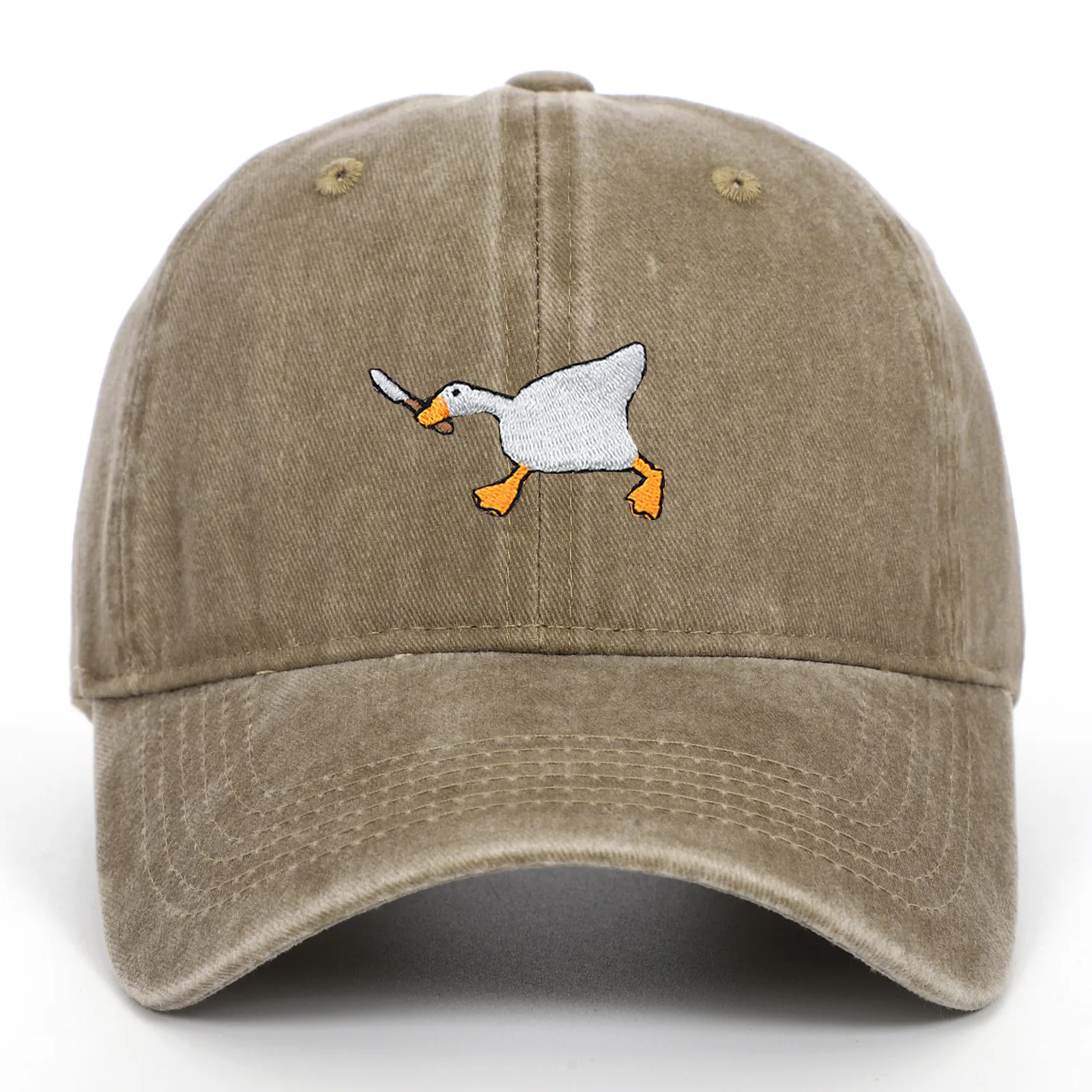Embroidered baseball cap with goose pattern for men and women, casual and fashionable city style duckbill cap