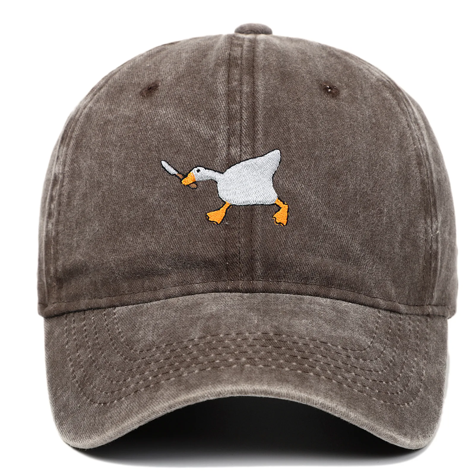 Embroidered baseball cap with goose pattern for men and women, casual and fashionable city style duckbill cap