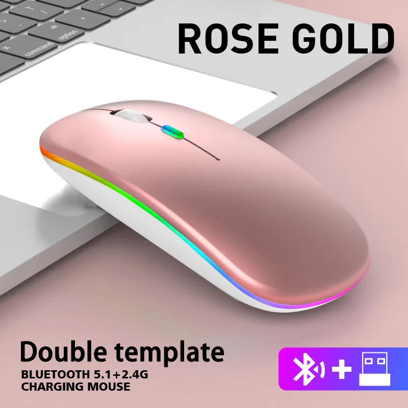 Wireless Mouse 2.4GHz Bluetooth Rechargeable Mouse Quiet Ergonomic Gaming Mouse With USB Backlight 1600DPI Mouse For PC Laptops