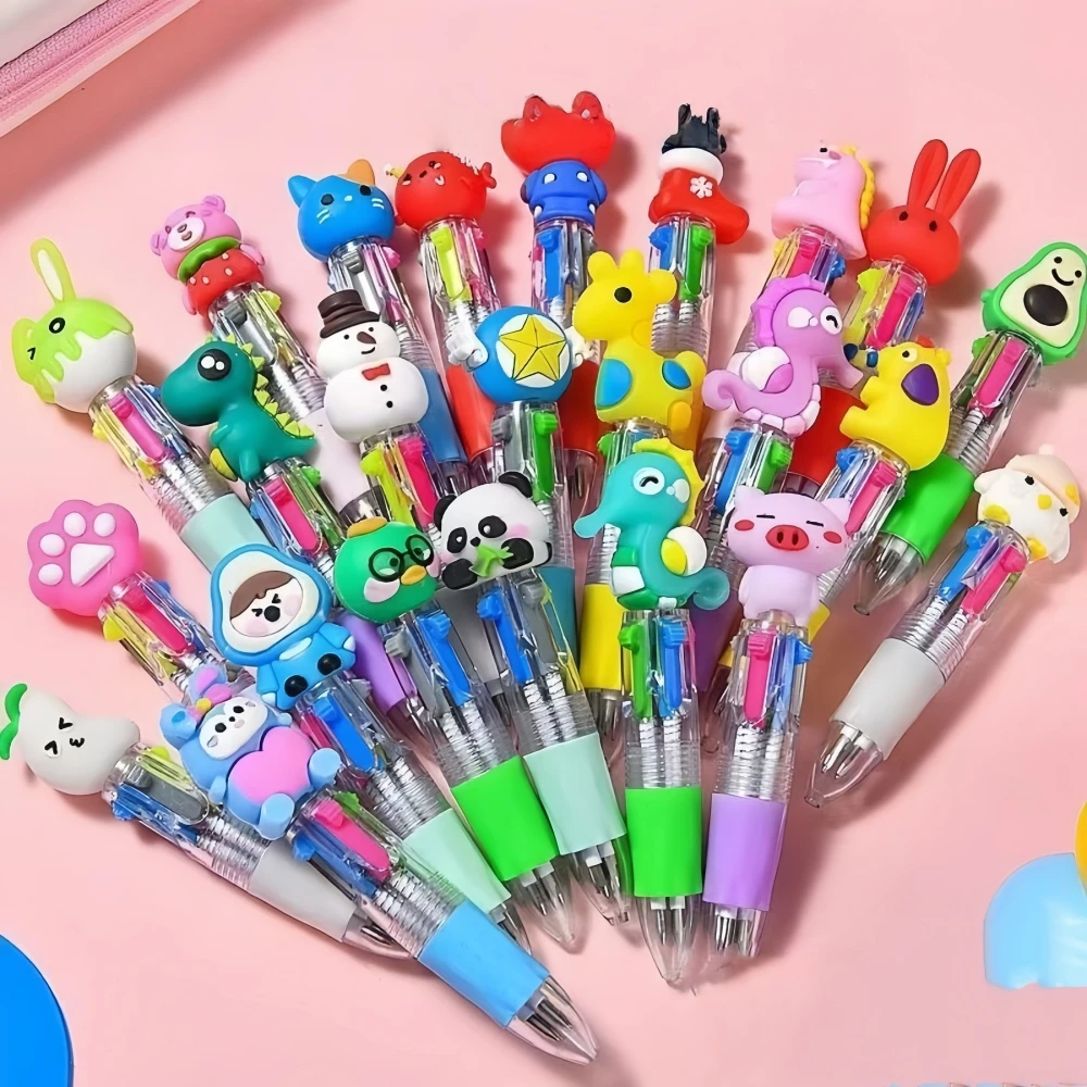 5-30 Pcs Cute Cartoon Four-color Pen for Kids Birthday Kindergarten Home-school Carnival Christmas Boys and Girls Gift Rewards