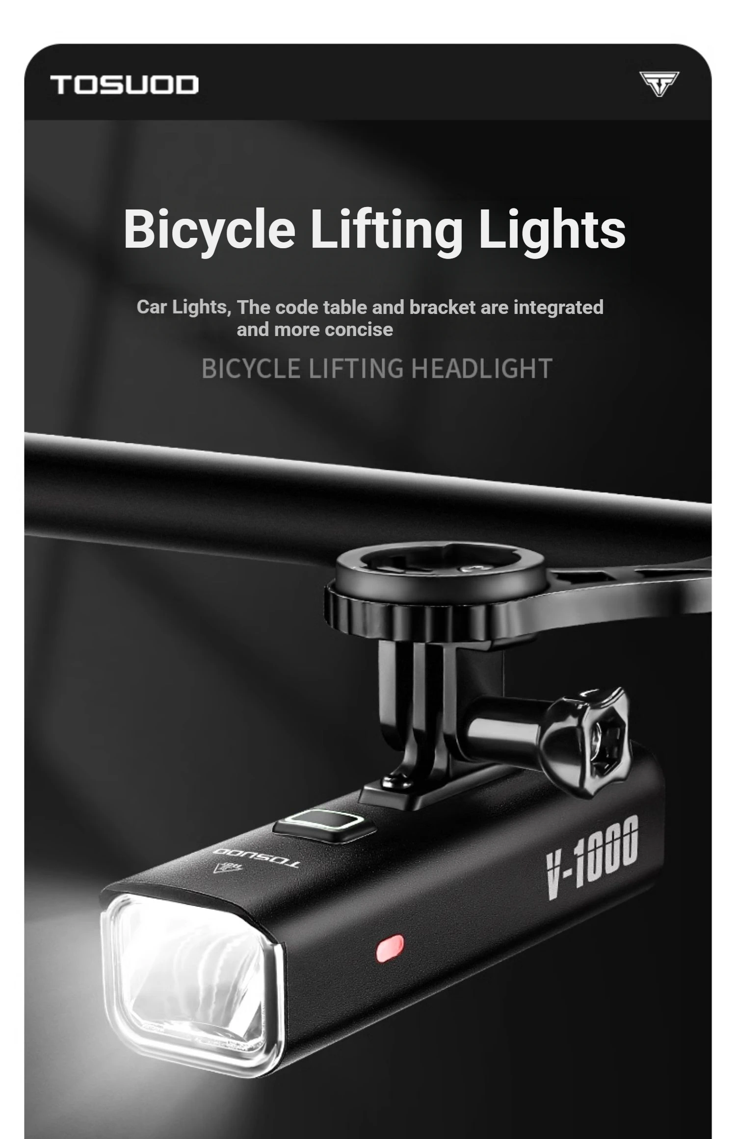 TOSUOD Bicycle Front Light 1500 Lumens 4800mAh Bike Light Splash Resistant Water USB Charging Cycling Lamp Accessories