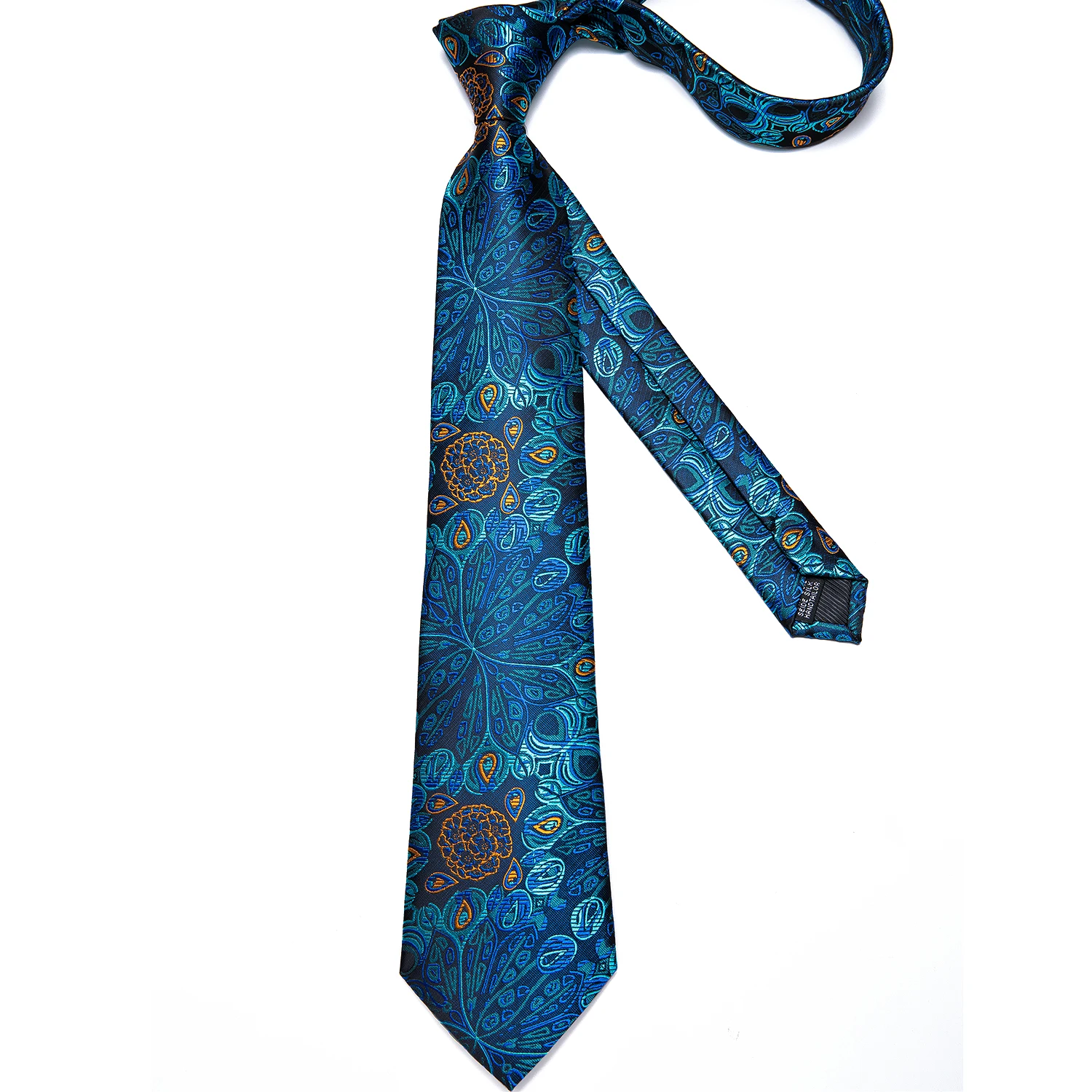 Men Tie Orange Paisley Luxury Polyester Wedding Prom 8cm Necktie Set Pocket Square Cufflinks Gift for Husband Men Accessory