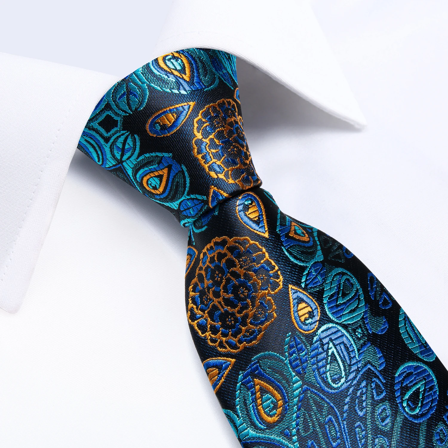 Men Tie Orange Paisley Luxury Polyester Wedding Prom 8cm Necktie Set Pocket Square Cufflinks Gift for Husband Men Accessory