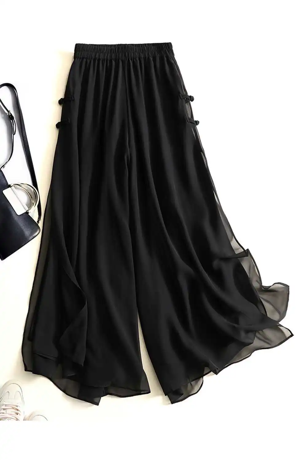 Vintage Women's Wide-Leg Pants High-Waisted Skirt Pants Loose Casual Straight-leg Pants Summer Chinese Style Women's Trousers