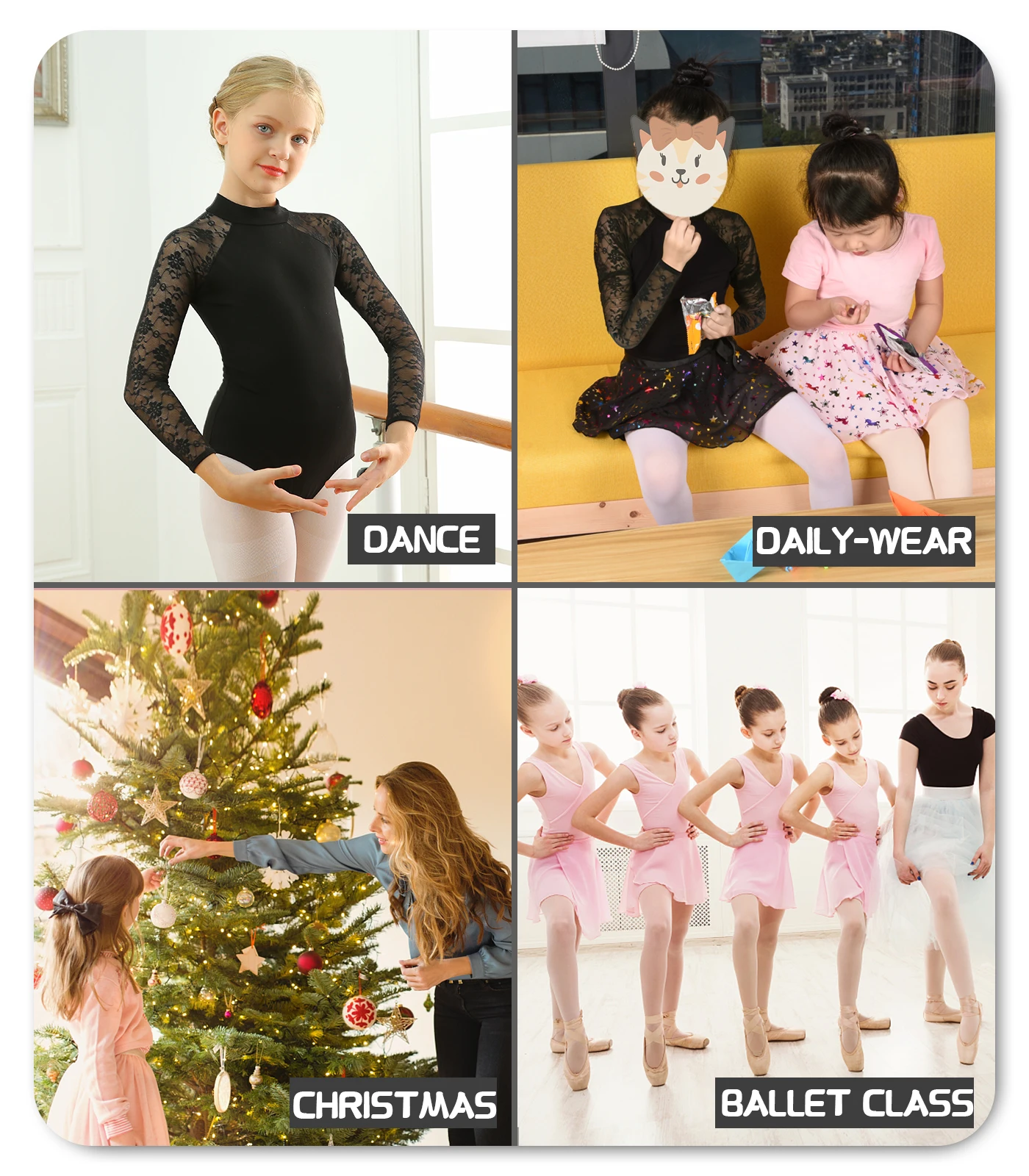 Girls Dance Leotard Long Sleeve Clothes Lace Neck Dance Wear Top,Back Water Drop-Shaped
