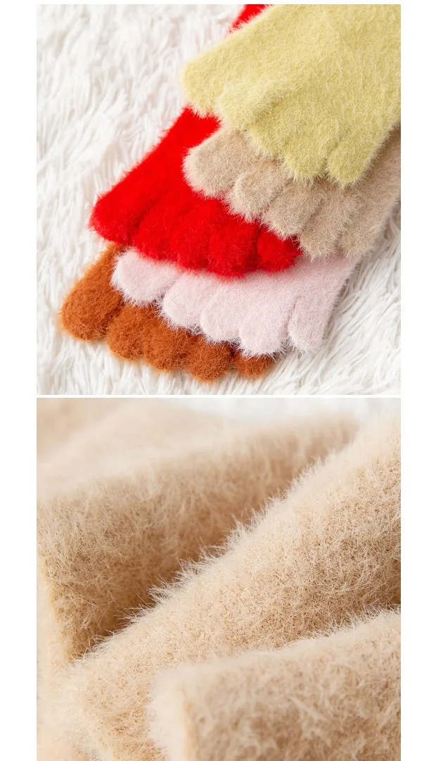 Women Girls Thick Five Finger Socks Winter Warm Colorful Coral Fleece Fluffy Toe Socks Soft Cozy Hosiery Female Floor Slippers