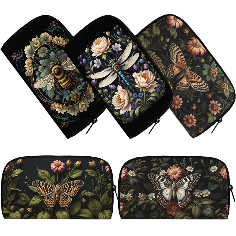 Cute Bee Dragonfly Moth Butterfly Wallet Fantasy Honey Bee Flowers Money Bags ID Credit Card Holder Insects Long Clutch Pouch