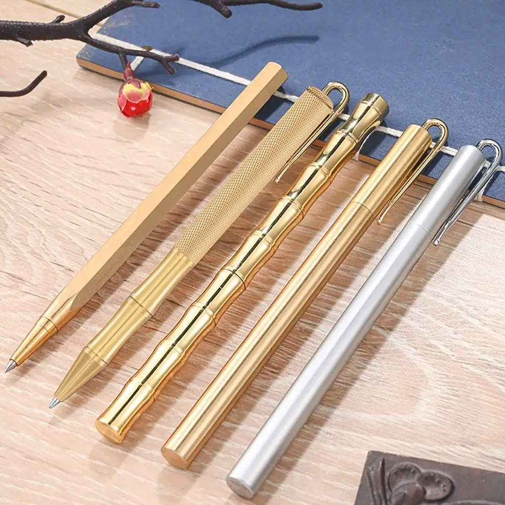 Business Ballpoint Pen Durable Students Gift Brass Gel Pen with Blue/Black Ink Refill Fountain Pen School Office Supplies