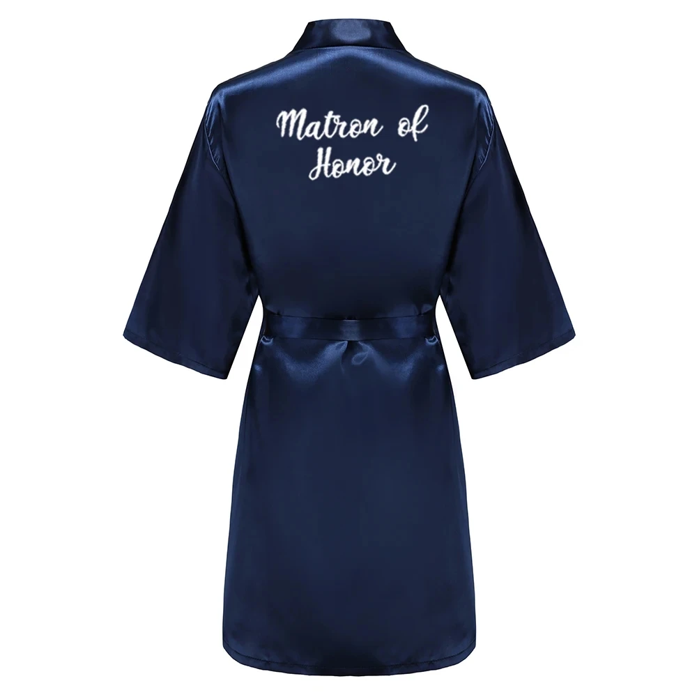 Satin Silk Robes Plus Size Wedding Bathrobe Bride Bridesmaid Mother Maid of Honor Gown Women Clothing Sleepwear Navy Blue