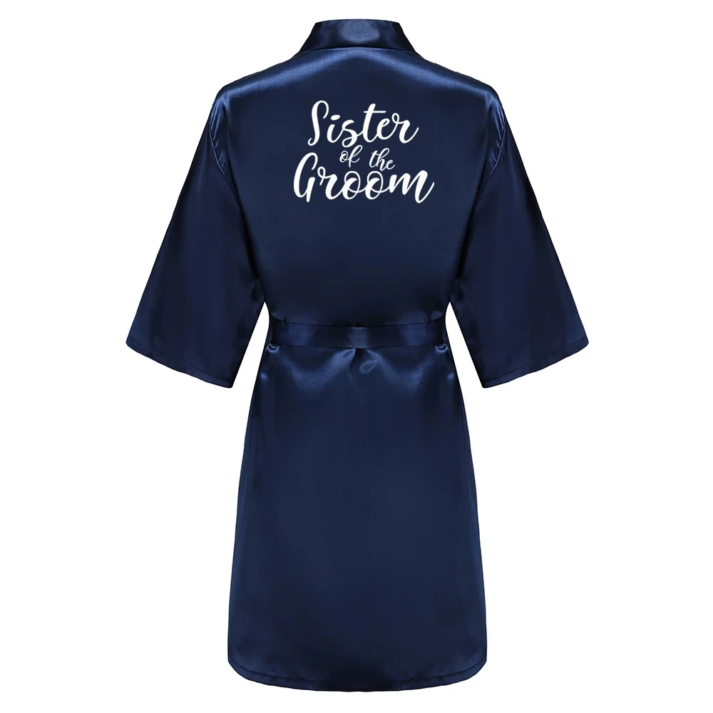 Satin Silk Robes Plus Size Wedding Bathrobe Bride Bridesmaid Mother Maid of Honor Gown Women Clothing Sleepwear Navy Blue