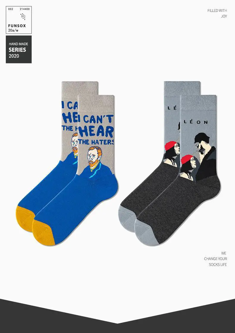 Van Gogh Series Socks Famous Painting European and American Style Cartoon Men and Women in Tube Cartoon Cotton Socks