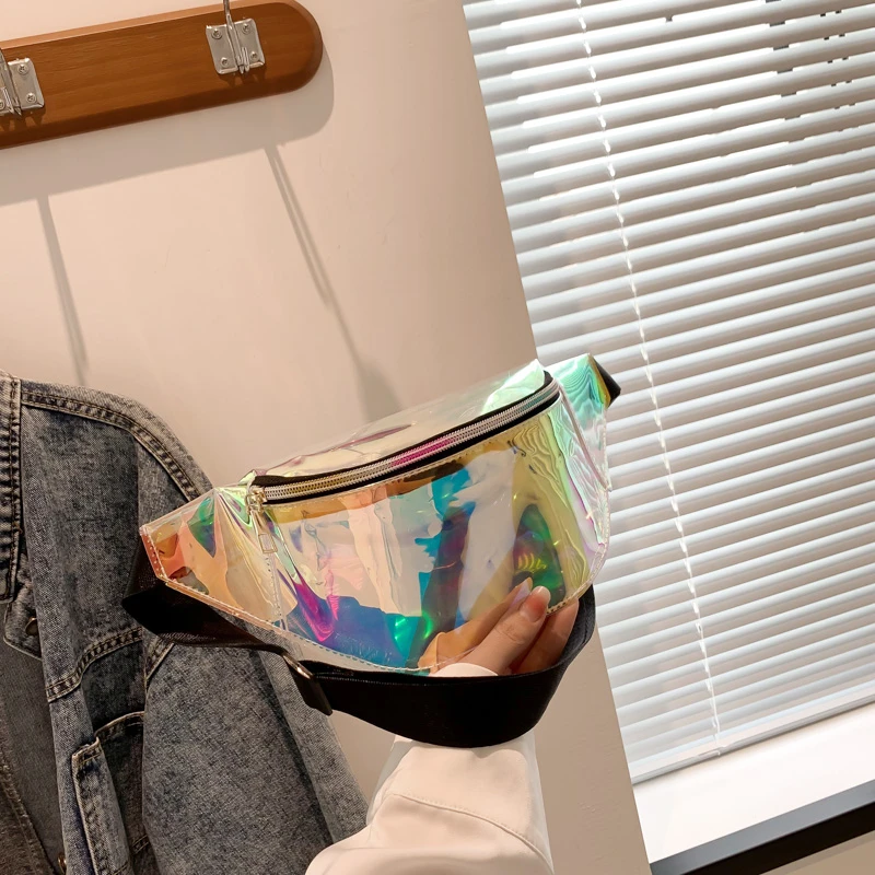 Waist Bag Personality Dazzling Laser Fanny Pack Waterproof Fashion Holographic Chest Bag Cross-Body Pocket Closure Coin Purse