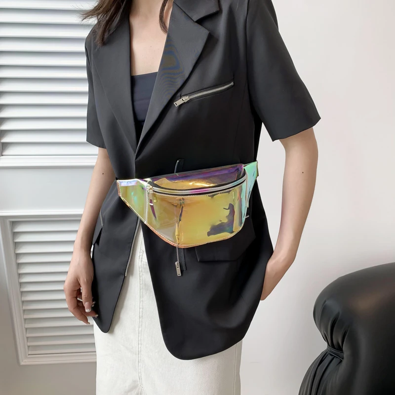 Waist Bag Personality Dazzling Laser Fanny Pack Waterproof Fashion Holographic Chest Bag Cross-Body Pocket Closure Coin Purse