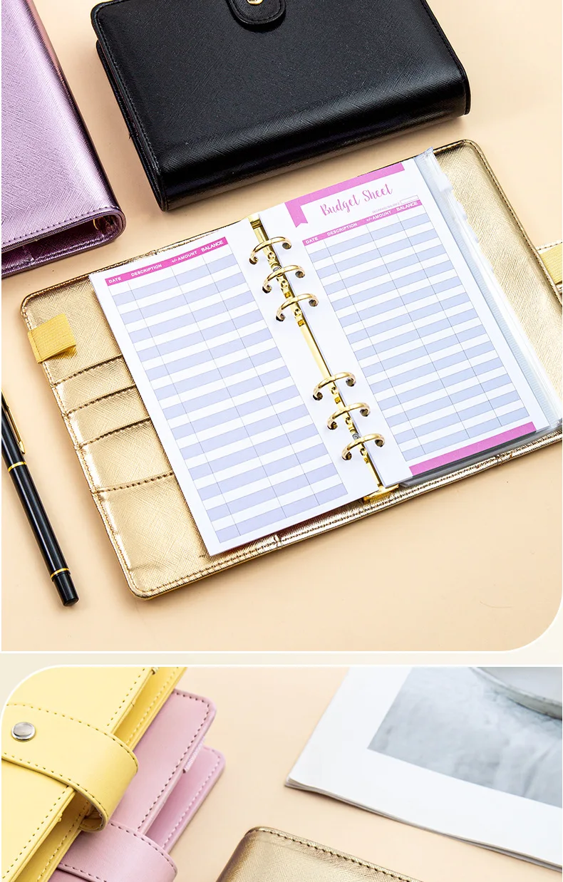 A6 Gold Purple Black Loose Leaf Binder Notebook Cover Gold Ring Diary Agenda Planner Paper Cover School Stationery