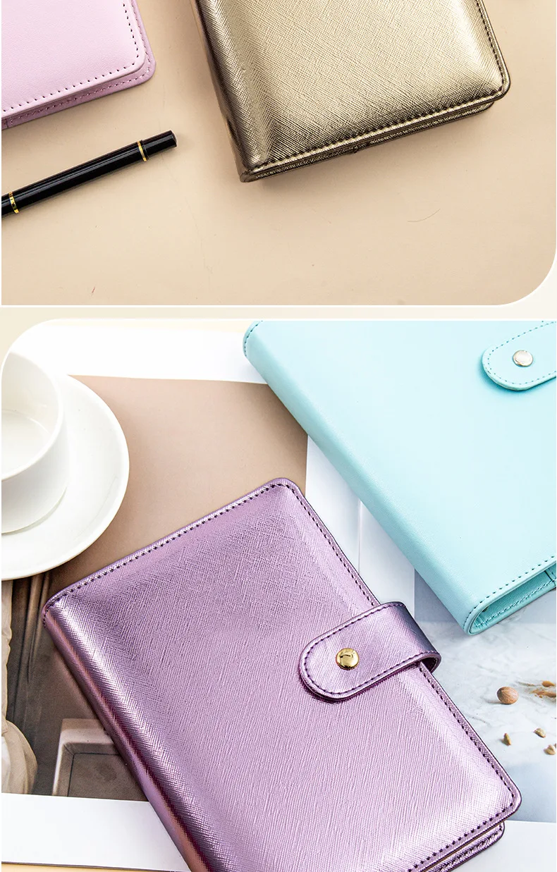A6 Gold Purple Black Loose Leaf Binder Notebook Cover Gold Ring Diary Agenda Planner Paper Cover School Stationery