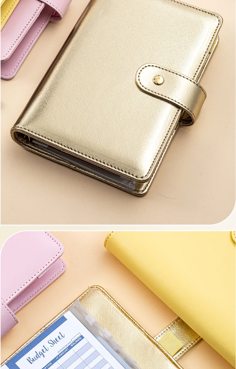 A6 Gold Purple Black Loose Leaf Binder Notebook Cover Gold Ring Diary Agenda Planner Paper Cover School Stationery