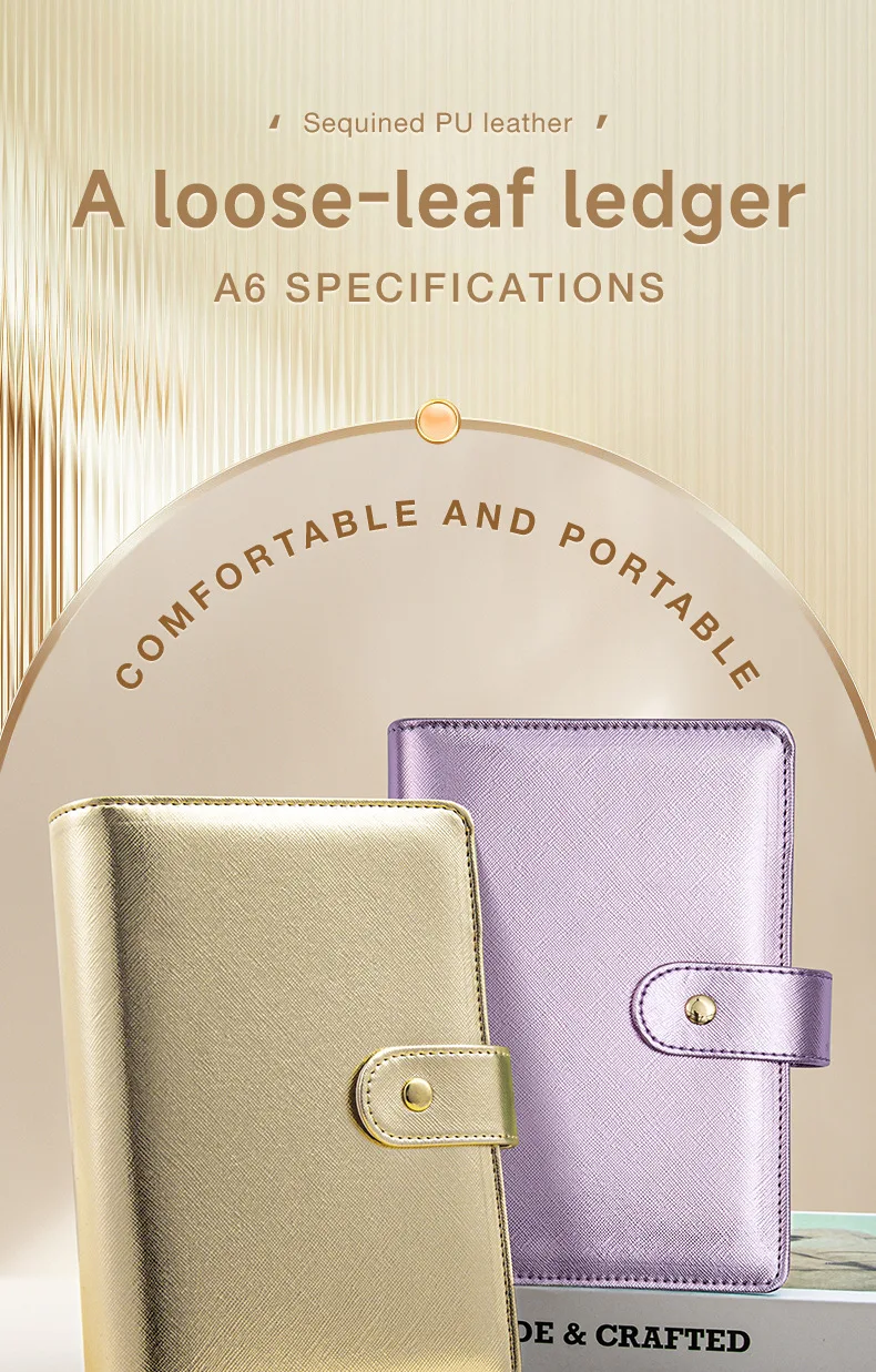 A6 Gold Purple Black Loose Leaf Binder Notebook Cover Gold Ring Diary Agenda Planner Paper Cover School Stationery