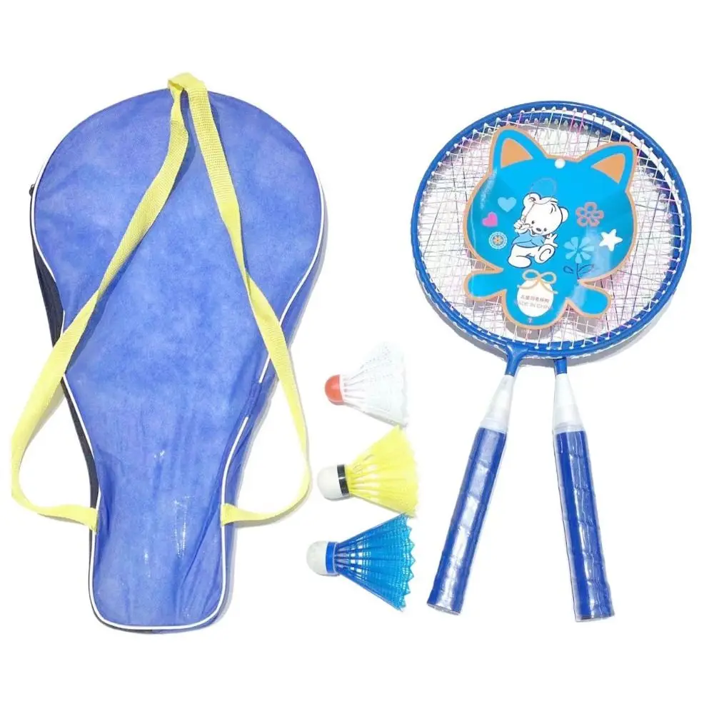 Pink Blue Kids Badminton Rackets Anti Slip with 3 Balls Children's Training Racquets Pen-hold Handle Iron Alloy Double Racquets