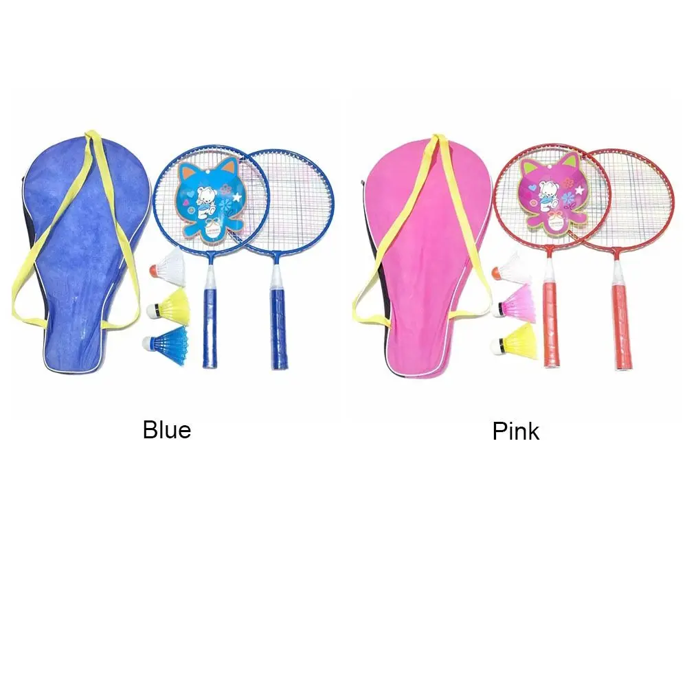 Pink Blue Kids Badminton Rackets Anti Slip with 3 Balls Children's Training Racquets Pen-hold Handle Iron Alloy Double Racquets